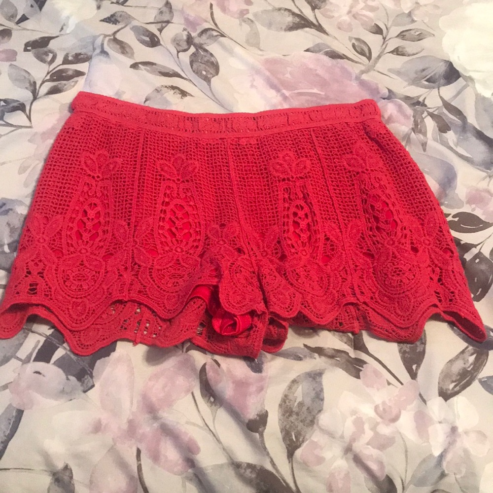 Red lace dress shorts